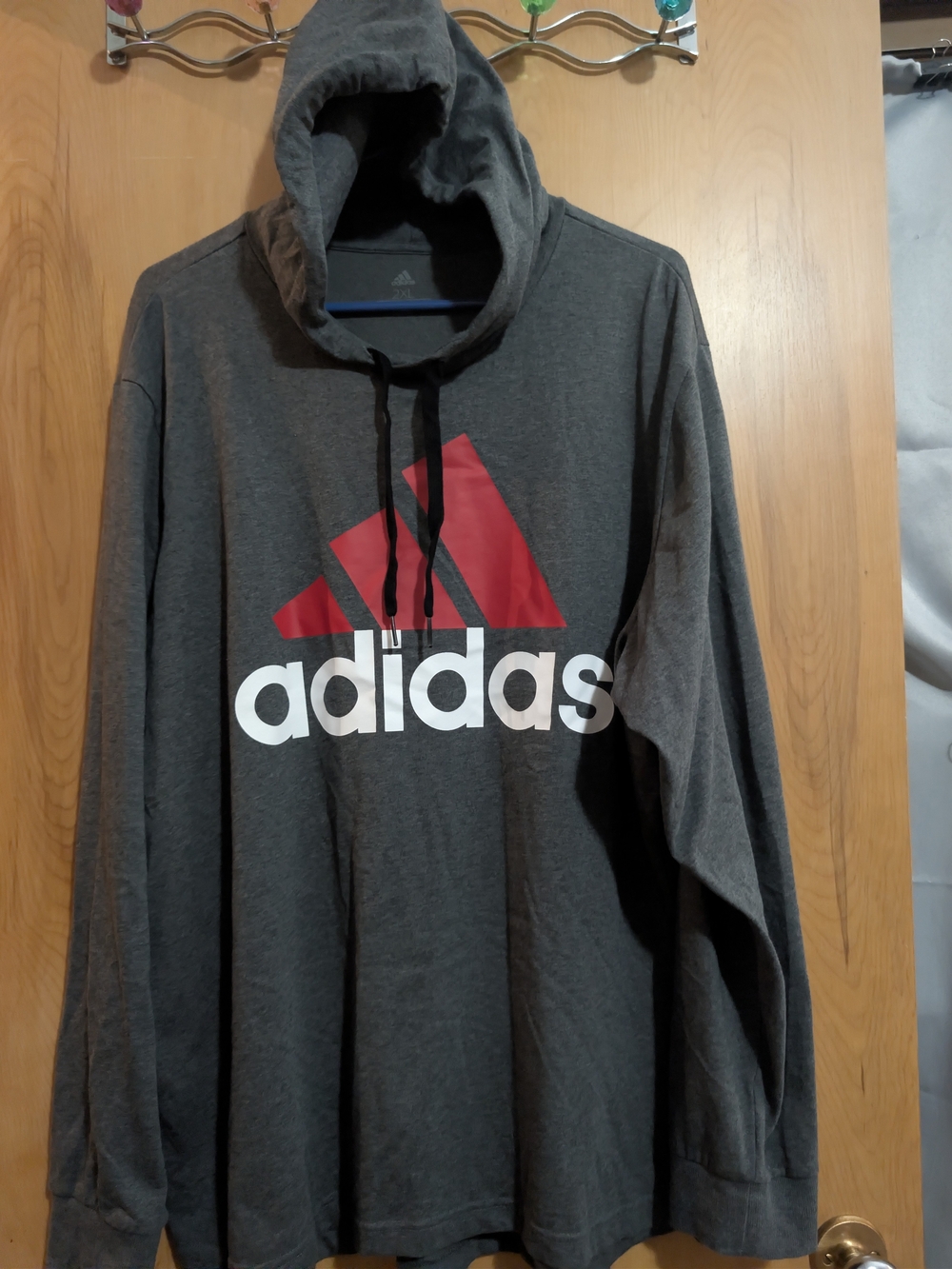 adidas Charcoal Hooded Sweatshirt with Red Logo